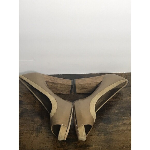 Banana Republic Heels Womens 7 Brown Taupe Leather Suede Open Toe Pump Office - Picture 6 of 10